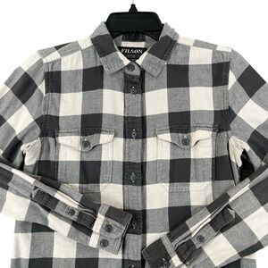Filson Buffalo Check Flannel Shirt Womens S Black White Plaid Outdoor Workwear